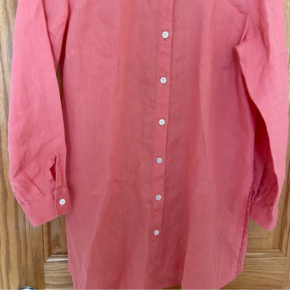 J. Jill Love Linen Coral Long Sleeve Blouse / Shirt XS Petite - 100% Linen NWOT - Picture 5 of 9